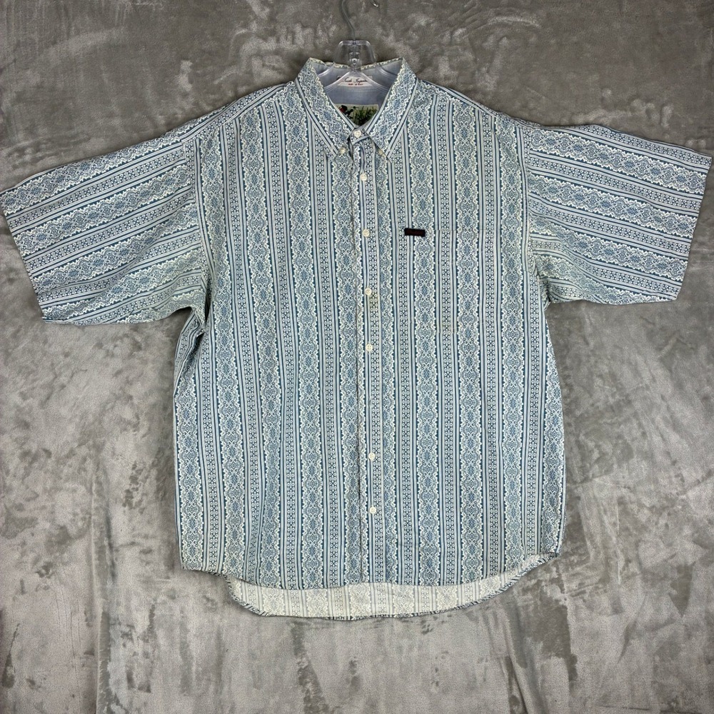 Brookfield Mens Blue White Damask Stripe Button Down Shirt Made in Italy XL